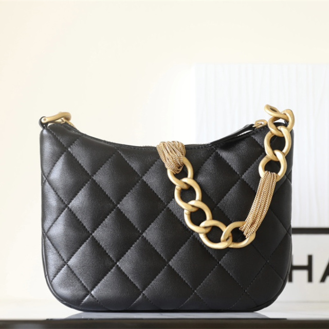 Chanel奢侈品腋下包23aHobo系列黑金免檢版