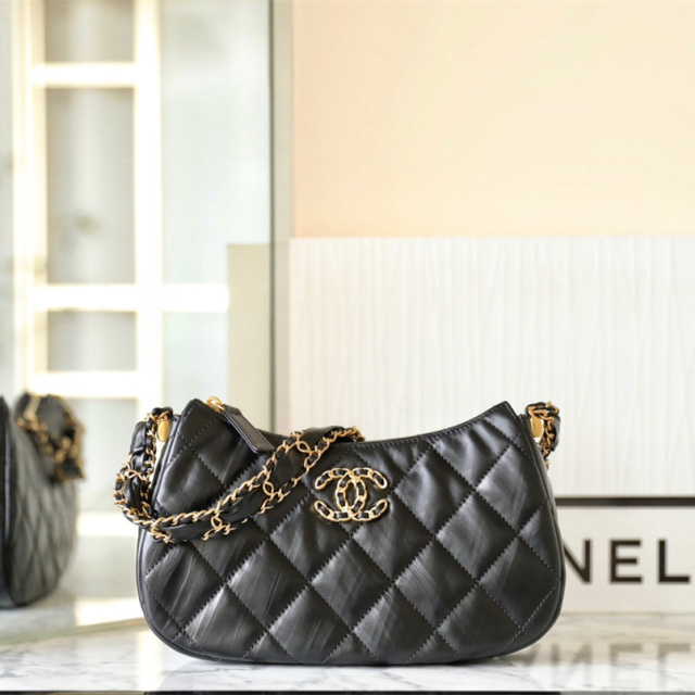 Chanel官網23K系列黑金腋下包大號免檢版