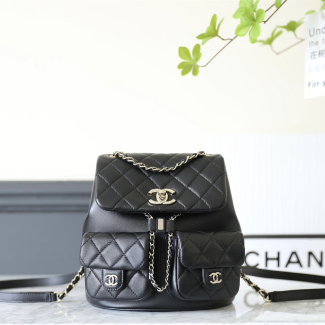 Chanel雙肩背包青蛙黑色23A大號免檢版